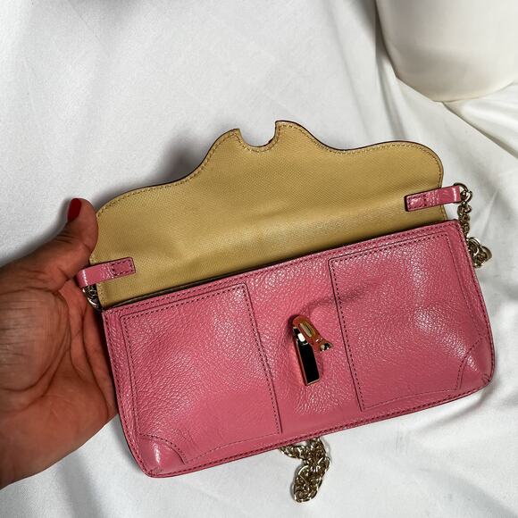 KATE SPADE Barbie Pink Leather Chain Pochette Bag Mirror Clasp Shoulder Purse - Picture 13 of 13